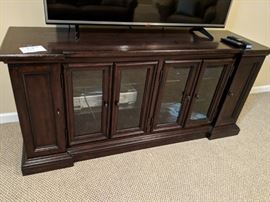 $350   Wood, glass front media cabinet   Original cost $1,750