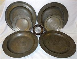 Early Pewter Chargers, Plates, Porringer (circa 1700-1800s)
