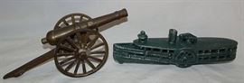 Brass Cannon & Cast Iron Ship Toy