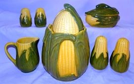 Shawnee Corn King Cookie Jar, Salt & Peppers, Creamer, Rare Small Covered Dish