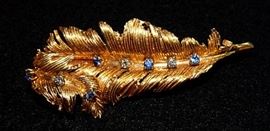 14K Gold Diamond & Sapphire Pin