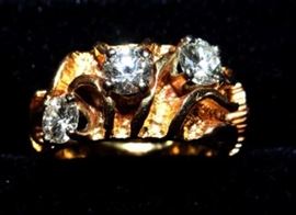 14K Gold Nugget & Diamond Ring