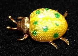 14K Gold Enameled Beetle Pin