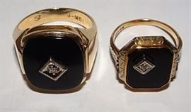10K Gold Black Onyx & Diamond Rings