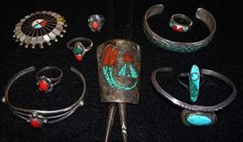 Sterling Silver Turquoise & Coral Indian Jewelry