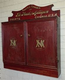 The Heath & Milligan Paint Sample Wall Cabinet In Old Paint W/ Original Stenciling