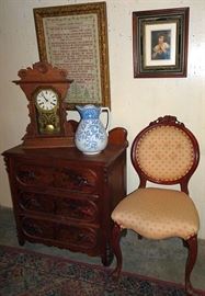 Walnut 3 Drawer Washstand, Parlor Chair