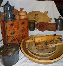 Wooden Spice Box, Graniteware, Wooden Ware, Butter Molds