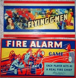 Original 1929 Flying G-Men & Fire Alarm Board Games, Like New In Original Boxes