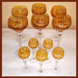 Bohemian Amber Cut to Clear Stemware Set; There are more Cordials Available than Pictured 
