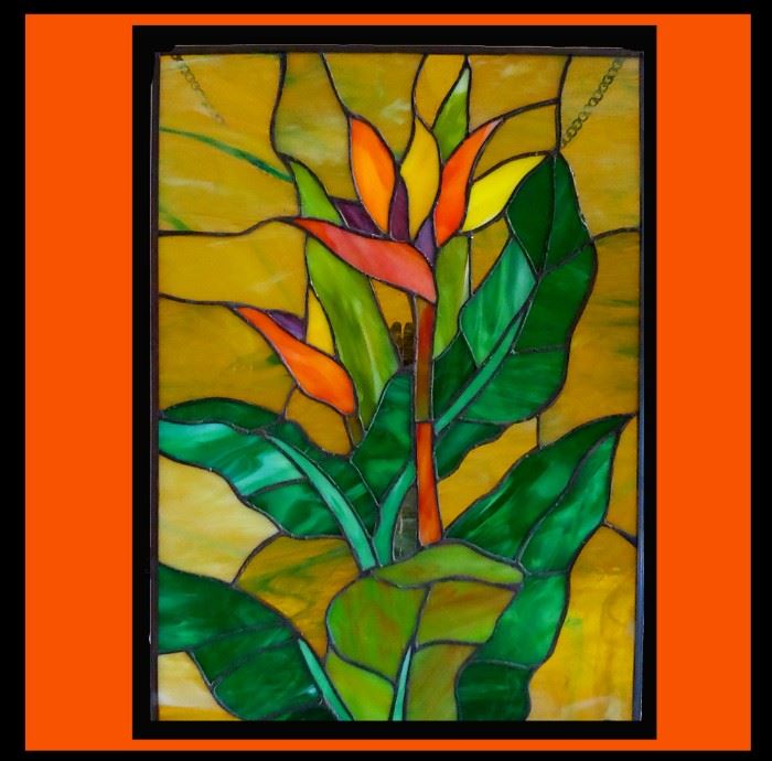 Very Pretty Stained Glass with Bird of Paradise  
