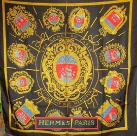 One of 4 Hermes Paris Hand Rolled Large Excellent Scarves
