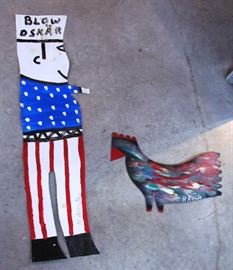 By R.A. Miller of Rabbit Town fame.  Both painted metal.