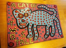 By Cat Fish Man ... painted masonite , 13 x 17
