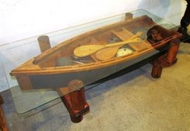 4 ft. long handmade miniature rowboat w/ glass top to use as coffee table.