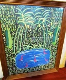 "Flamingos in the Jungle", by Patience Hamilton, acrylic on board, 16 x 20