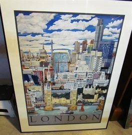 Large poster print of London, framed