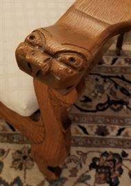 Antique Carved Oak Morris Chair Lions Head