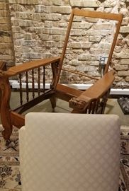 Antique Carved Oak Morris Chair Cushions Off