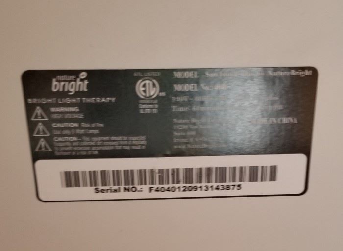 Bright Light Therapy Lamp Label