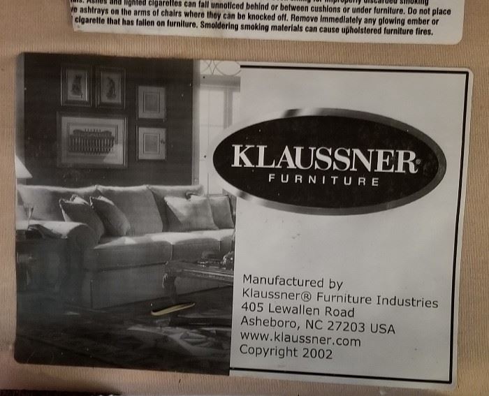 Klaussner Couch Label