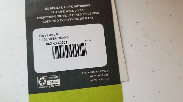 REI Base Camp 6 Tent Label