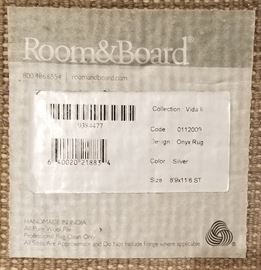 Room and Board Onyx Area Rug Label