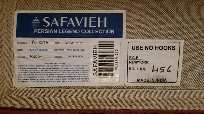 Safavieh Wool Runner Label