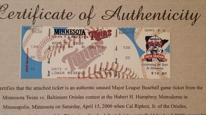 Twins Ticket from Cap Ripken 3000 Hit