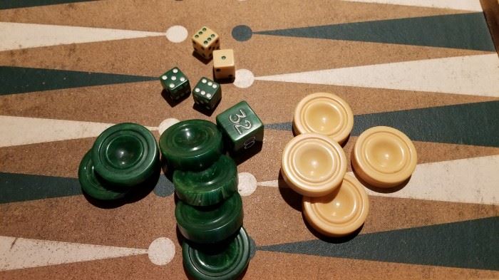 Vintage Bakelite Backgammon Chips and Dice