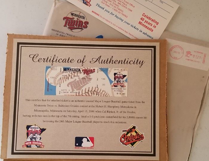 Twins Ticket from Cap Ripken 3000 Hit Unused