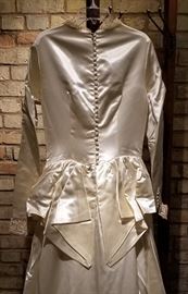 Vintage Ivory Satin Wedding Gown Button Back