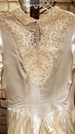 Vintage Ivory Satin Wedding Gown Lace and Pearl Accent Bodice