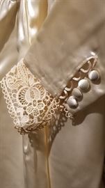 Vintage Ivory Satin Wedding Gown Lace Cuff and Buttons