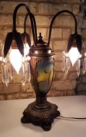 Vintage Reverse Painted Table Lamp Arms Lit