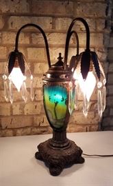Vintage Reverse Painted Table Lamp Lit