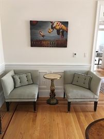 Mitchell Gold chairs. Brass and Marble Greyhound Table. Contemporary Art.