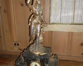 Approx 2' Vintage lady clock with heavy marble base
