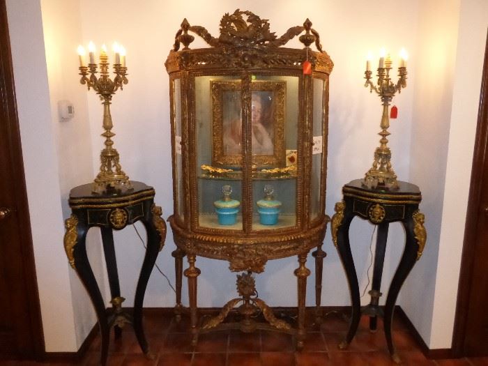 Napoleon III Pedestals & 18th Century Gilt Curio