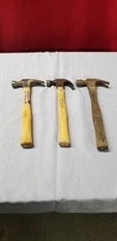 Lot of 3 Wood Handled Claw Hammers
