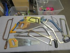 Saws Lot in Bucket, Bow, Hack, Hand, Coping