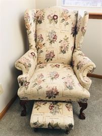 Ball & Claw foot wing chair with foot stool