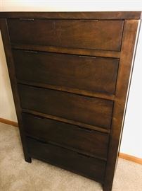 Tall dark wood contemporary 5 drawer chest