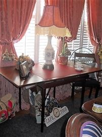 LEATHER TOP BRIDGE TABLE WITH PULL OUT LEAVES