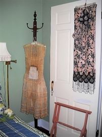 COAT RACK LUGGAGE STAND AND VICTORIAN DRESS