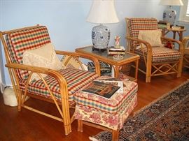 FICKS REED CO CHAIRS OTTOMAN AND TABLE