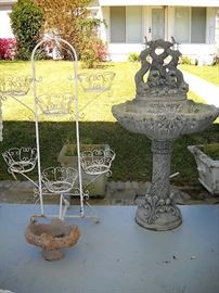 6 PLANT METAL STAND AND CONCRETE DOLPHIN FOUNTAIN