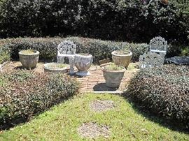 CAST IRON GRAPE AND IVY STRAIGHT CHAIRS AND MORE CONCRETE POTS
