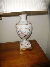 One of two porcelain lamps