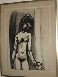 "Nude" Ink Wash by Leslie MacWeeney, listed